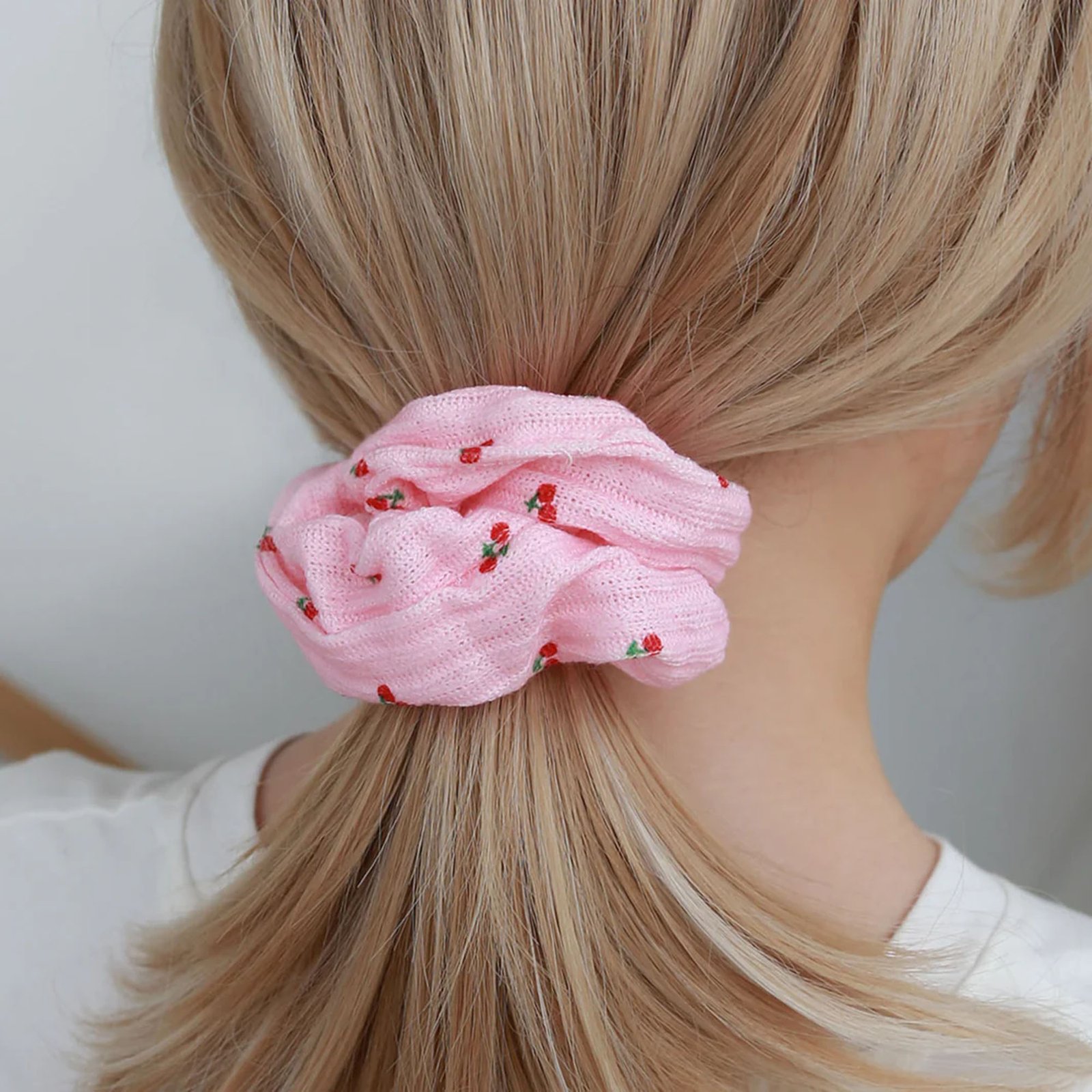 Pink Cherry Print Scrunchie